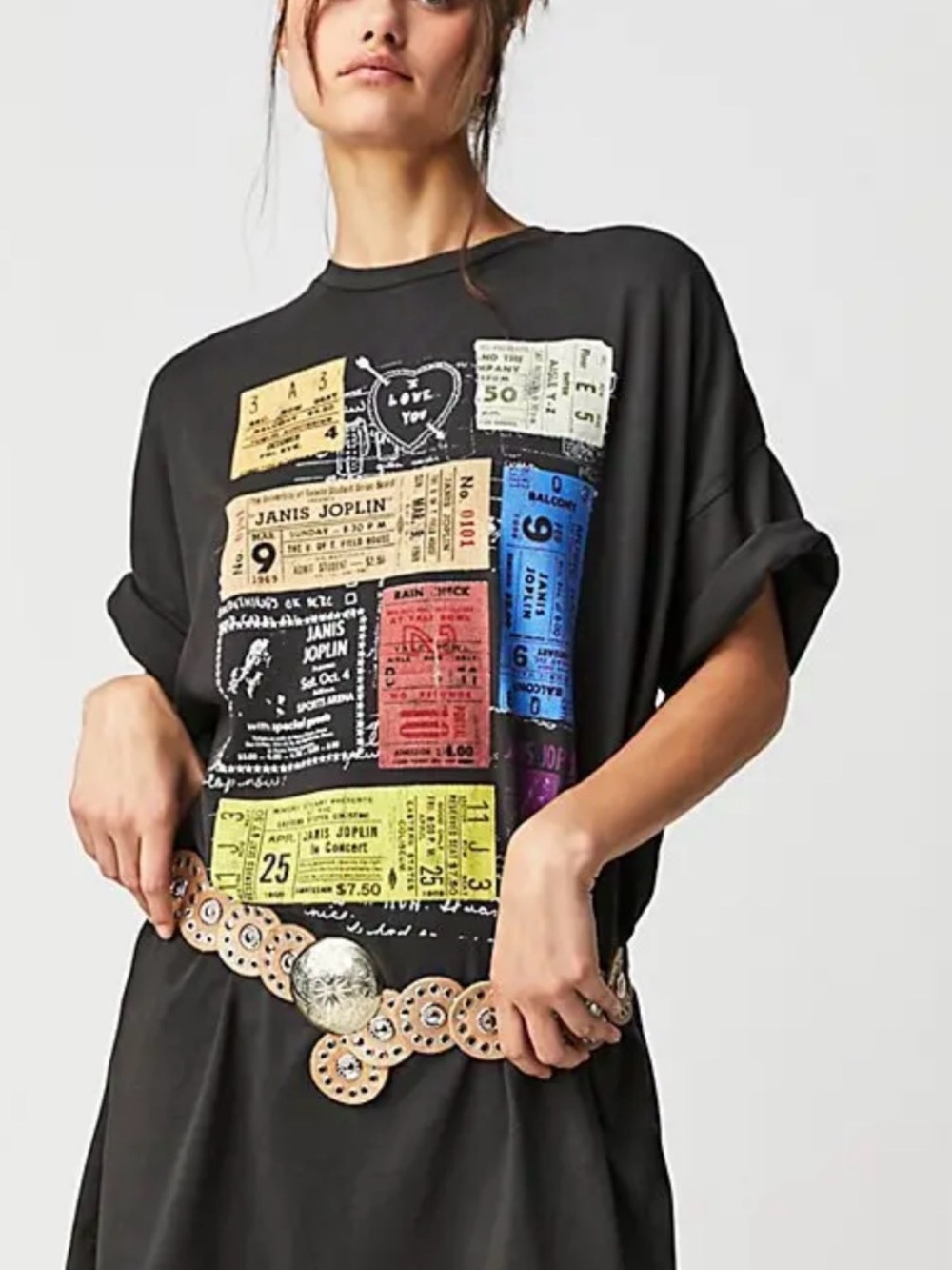 Daydreamer Black Oversized Tee with Multicolor Ticket Print